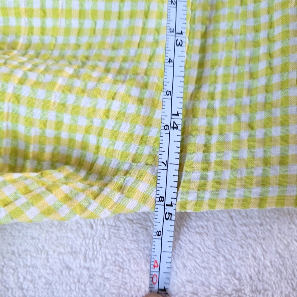 💕 Zara NEW Lime Yellow Gingham Plaid Crop Bubble Sleeves Checkered Knot Zipper - Picture 10 of 15